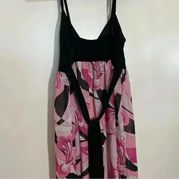 🎈La belle women pink and black babydoll psychedelic  floral bohemian maxi dress - Picture 6 of 9